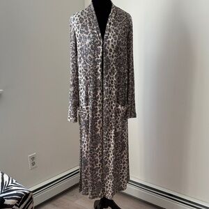 Bobeau Leopard Print Long Cardigan
